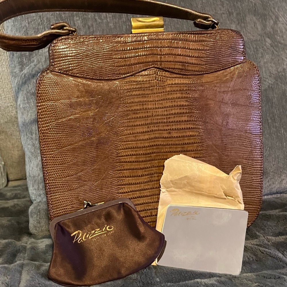 Palizzio Vintage Elegant Brown Leather Textured Tote Bag